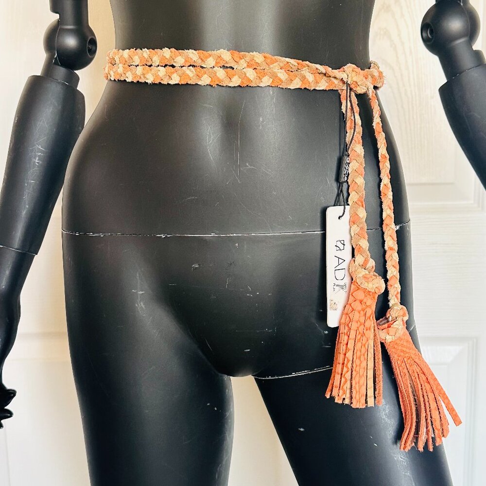 NWT Tassel Leather Belt Suede Beige Orange Y2K Vintage by ADA